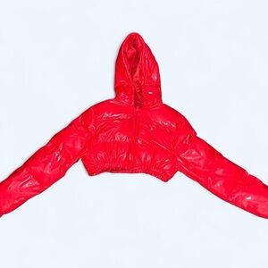 Red Cropped Puffer Jacket